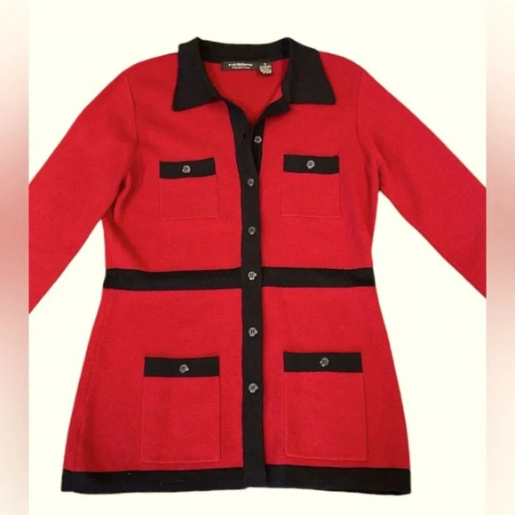 Liz Claiborne Collections Vintage wool long blazer Red Black Button up Size S - Picture 1 of 9